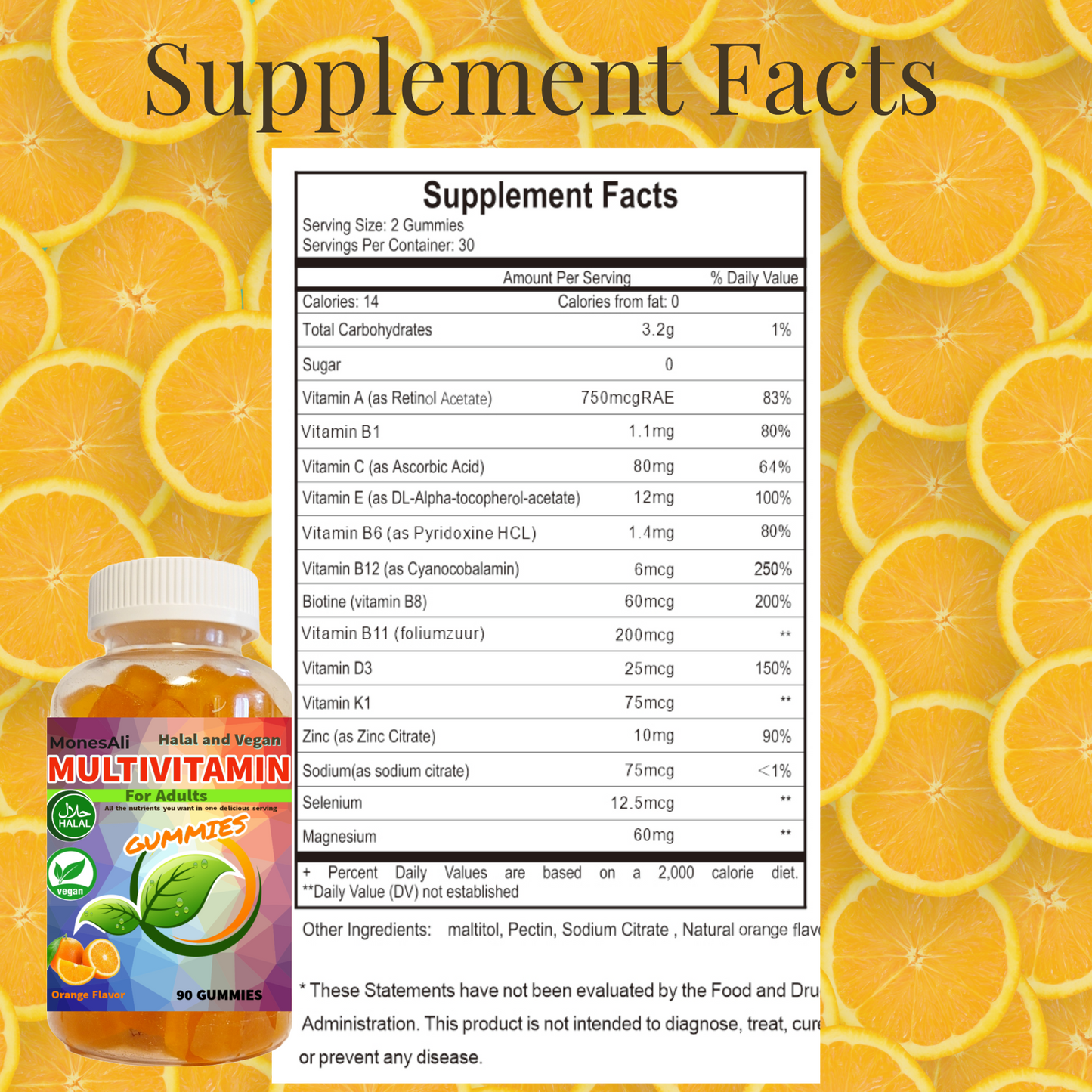MonesAli Halal Multivitamin Supplement Gummies for Adults. Vegan. 90 Count