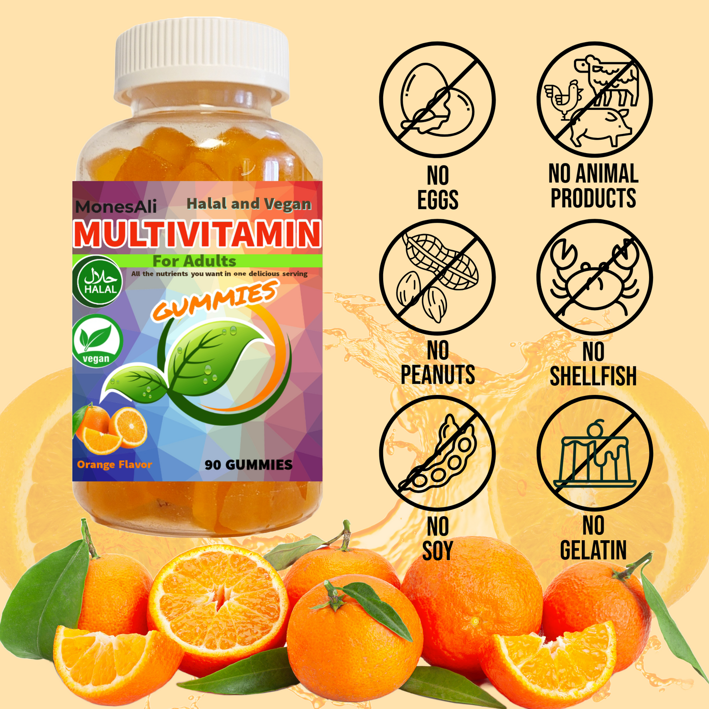 MonesAli Halal Multivitamin Supplement Gummies for Adults. Vegan. 90 Count