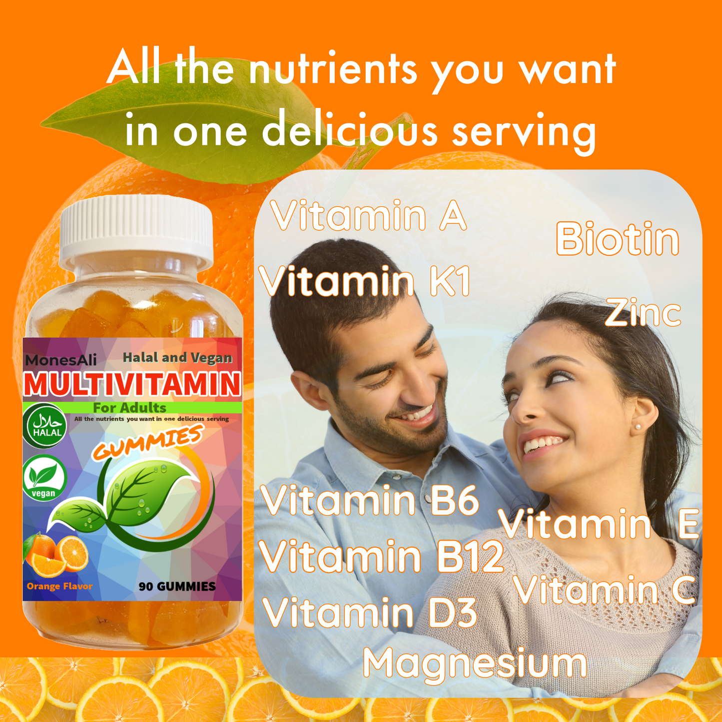 MonesAli Halal Multivitamin Supplement Gummies for Adults. Vegan. 90 Count