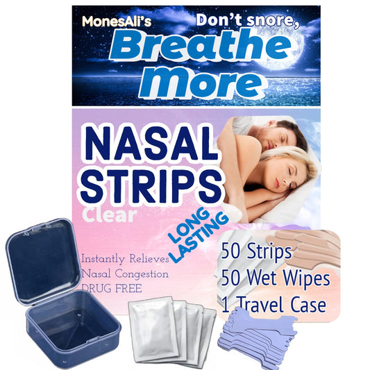 Adult Size Don't Snore, Breathe More, 50 Nasal Strips, 50 Wipes & Case, Nose Strips, Nasal Strips for Snoring, Nose Strips for Breathing, Anti Snoring Devices, Snore Stopper, Nose Strips for Sleep